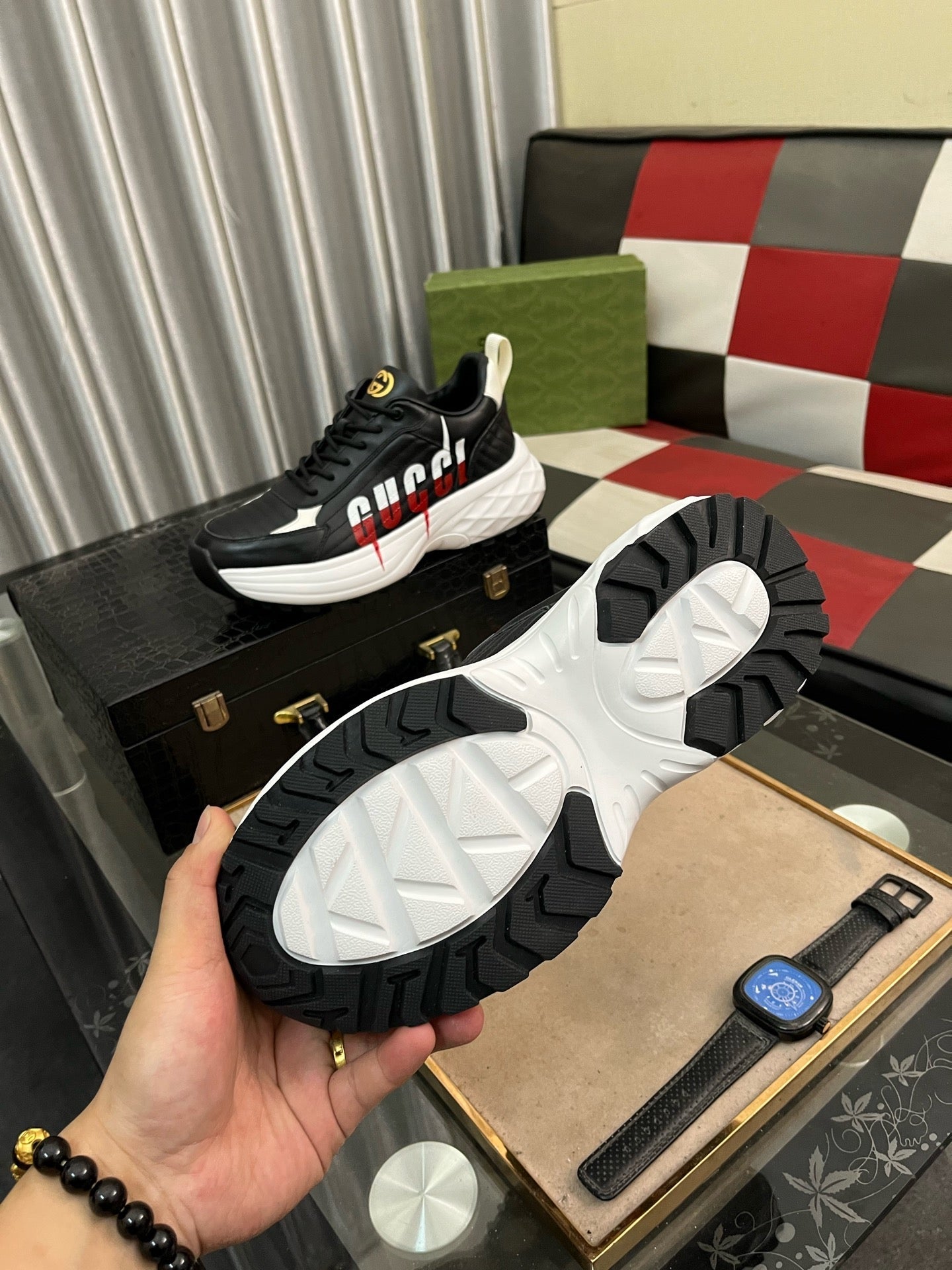 GG Men's Sneaker Black Cowhide 529928