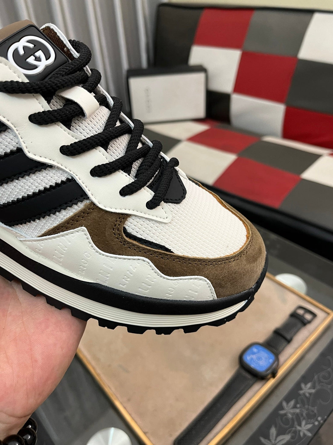 GG x Adidas Men's Sneaker White Brown Mesh Suede 554164