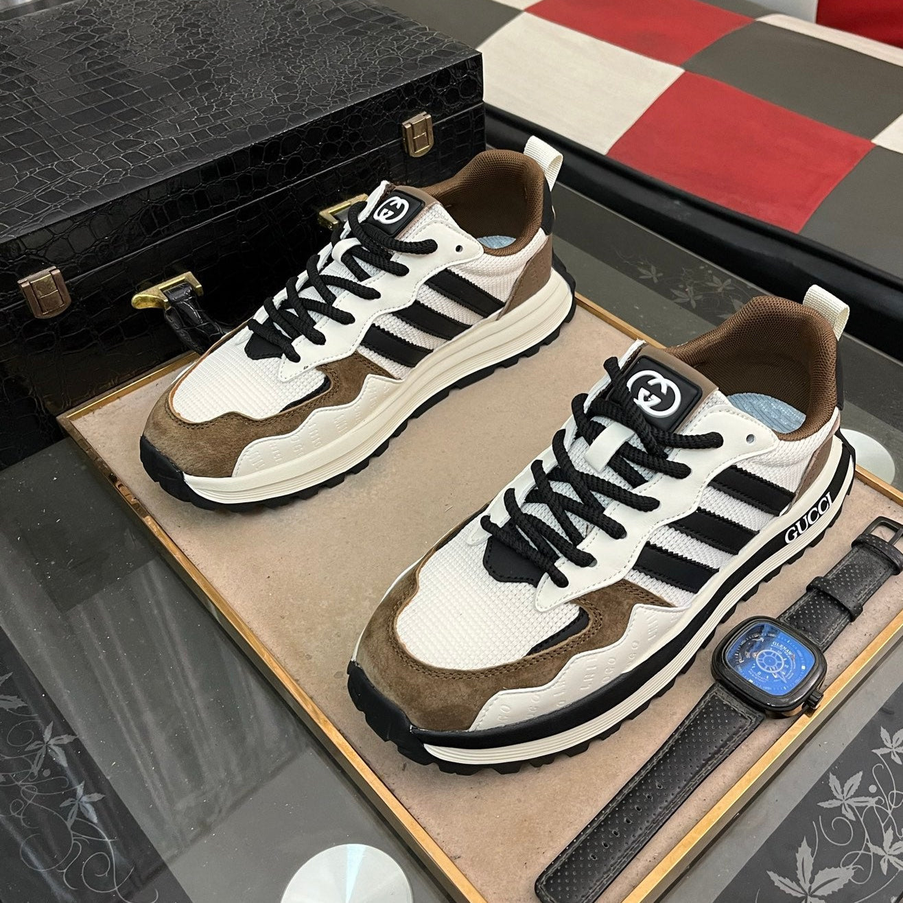 GG x Adidas Men's Sneaker White Brown Mesh Suede 554164