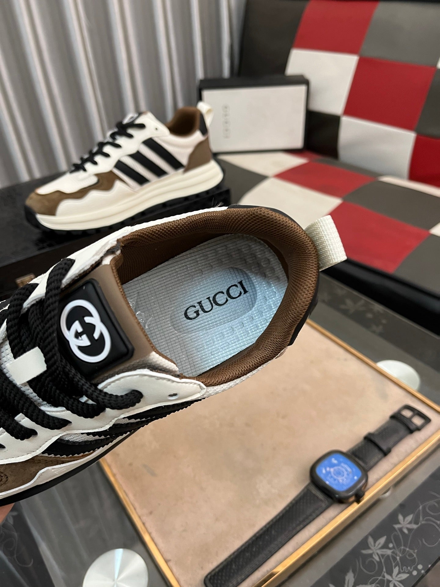 GG x Adidas Men's Sneaker White Brown Mesh Suede 554164