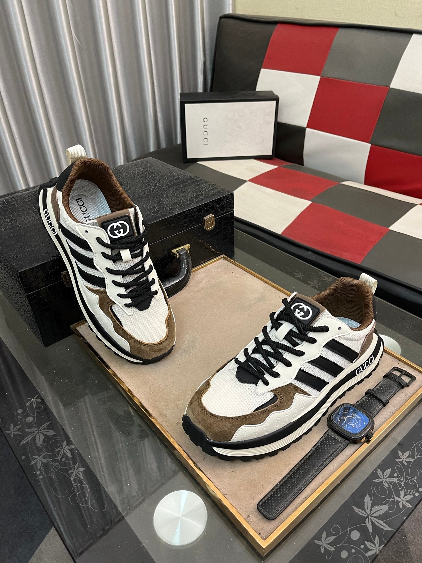 GG x Adidas Men's Sneaker White Brown Mesh Suede 554164