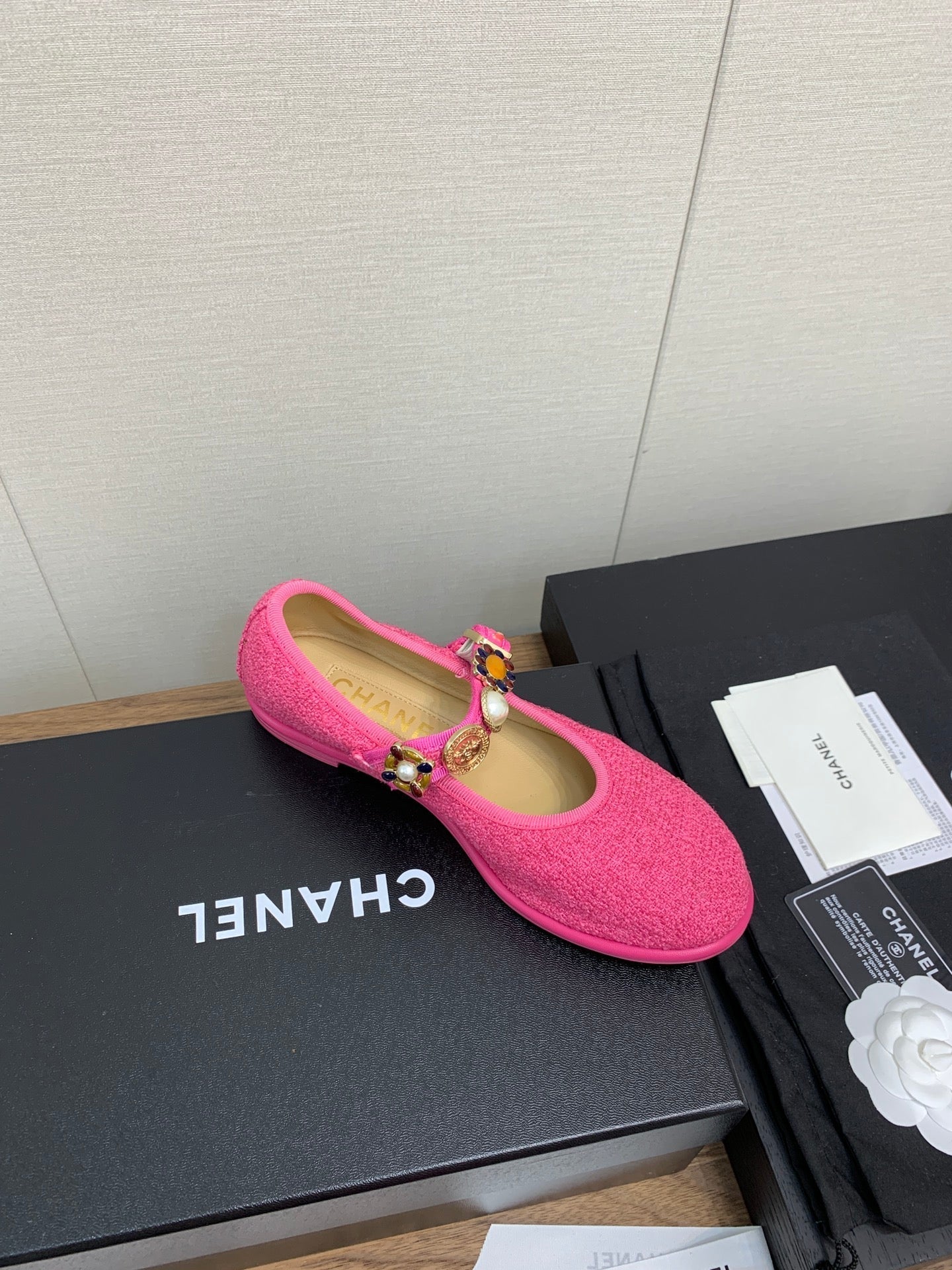 CC MARY JANES DARK PINK WOOL TWEED AND FABRIC