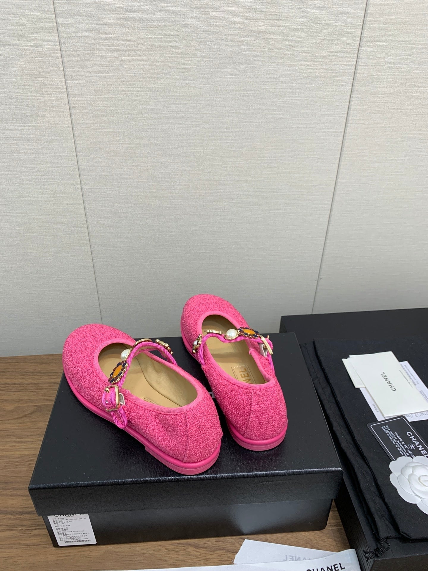 CC MARY JANES DARK PINK WOOL TWEED AND FABRIC