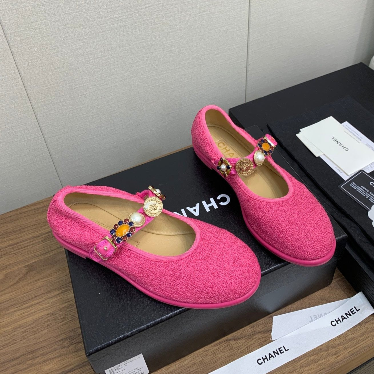 CC MARY JANES DARK PINK WOOL TWEED AND FABRIC