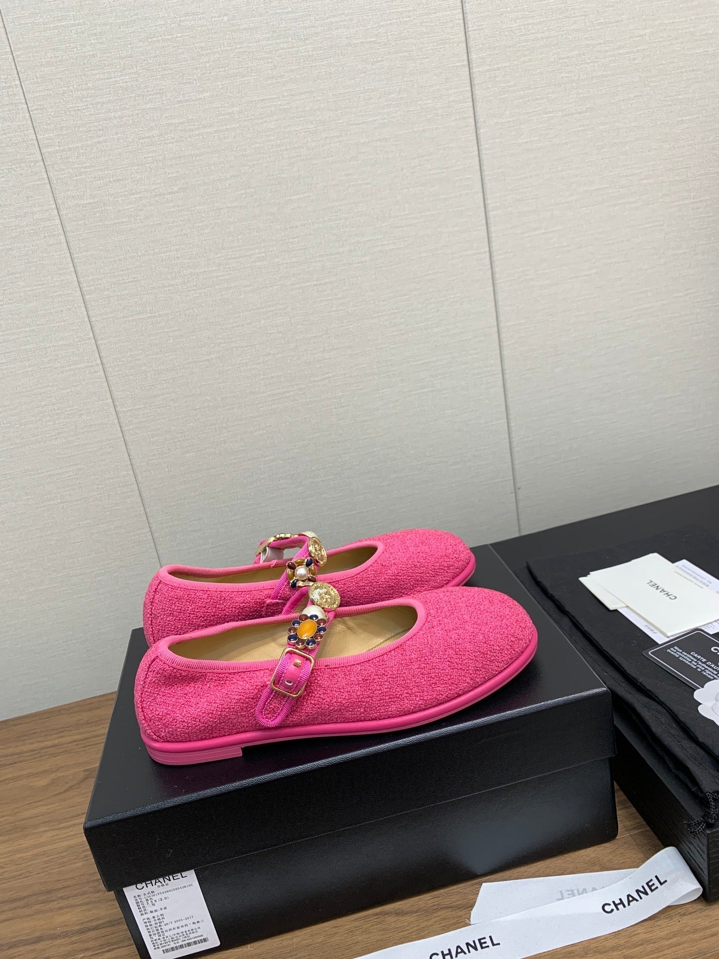 CC MARY JANES DARK PINK WOOL TWEED AND FABRIC