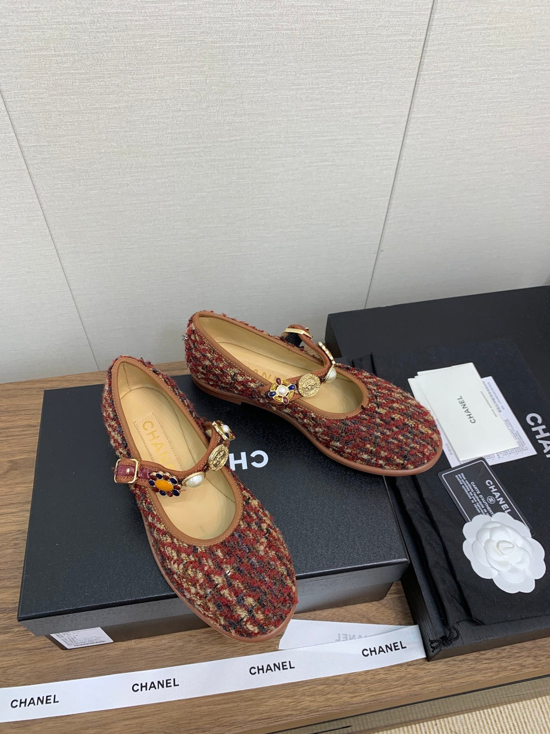 CC MARY JANES BROWN WOOL TWEED AND FABRIC