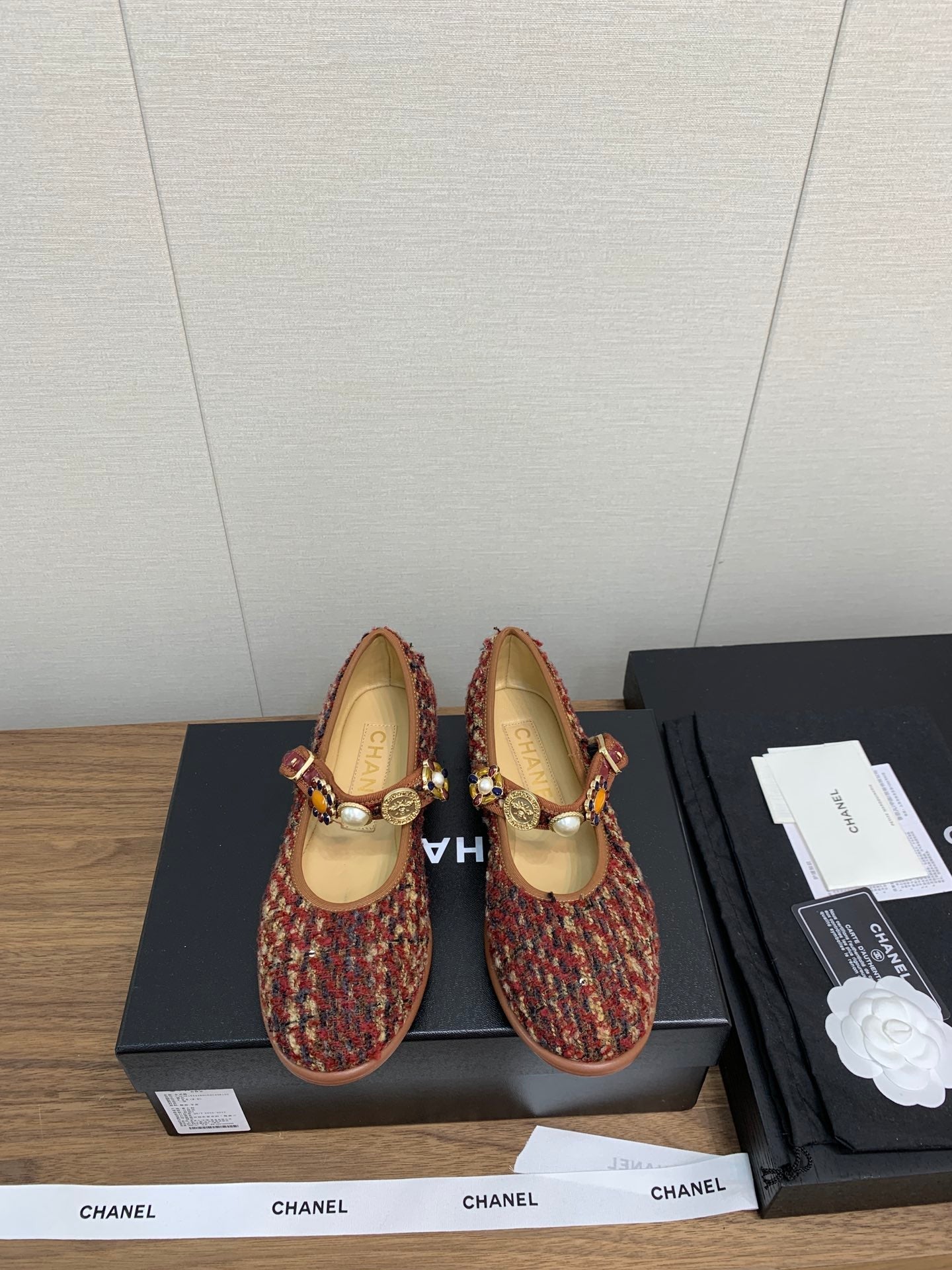 CC MARY JANES BROWN WOOL TWEED AND FABRIC