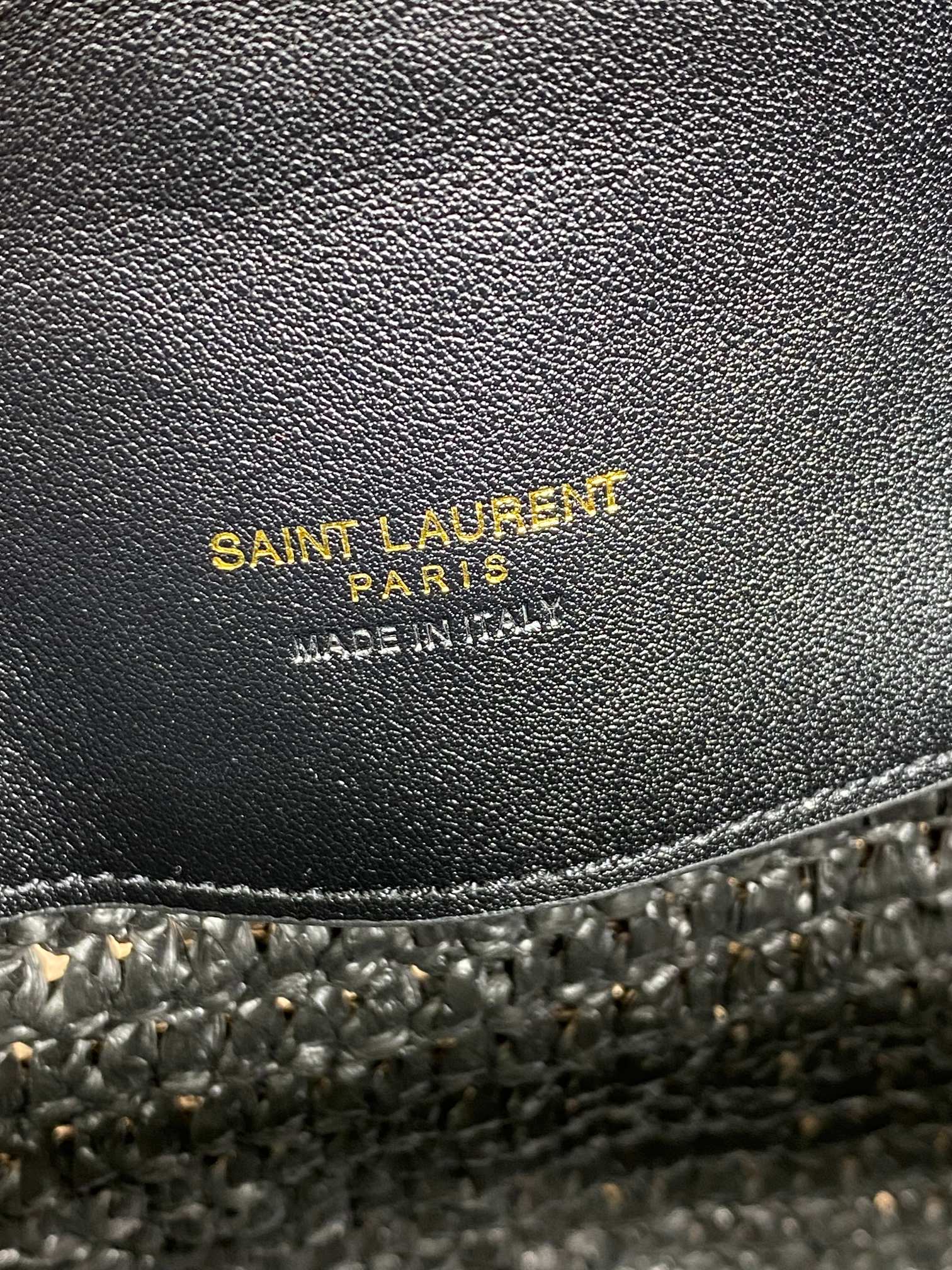 le 37 woven raffia 20cm black calfskin