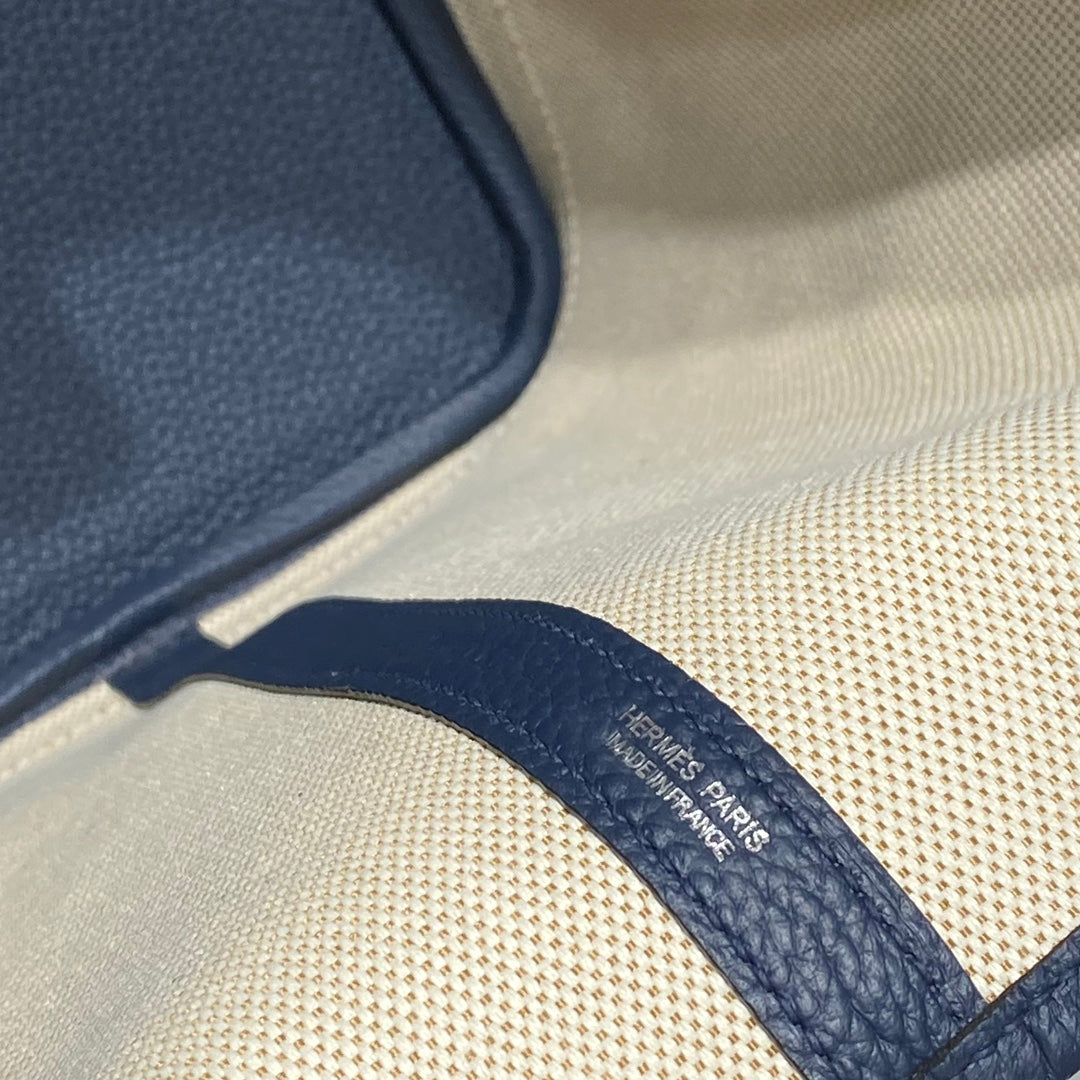 HM Garden Party 36 Beige mix Navy Blue Canvas and Negonda Calfskin 243391