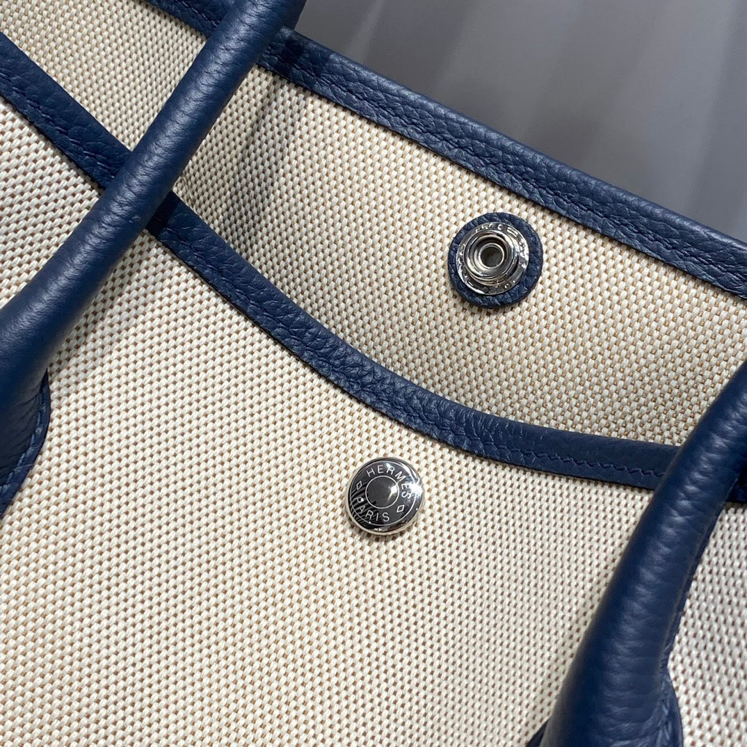 HM Garden Party 36 Beige mix Navy Blue Canvas and Negonda Calfskin 243391