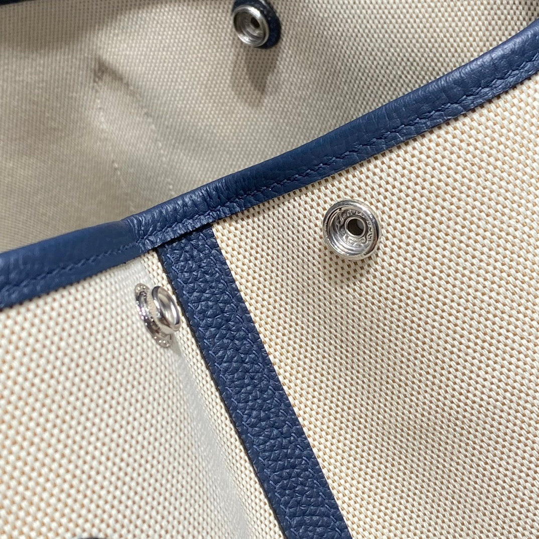 HM Garden Party 36 Beige mix Navy Blue Canvas and Negonda Calfskin 243391