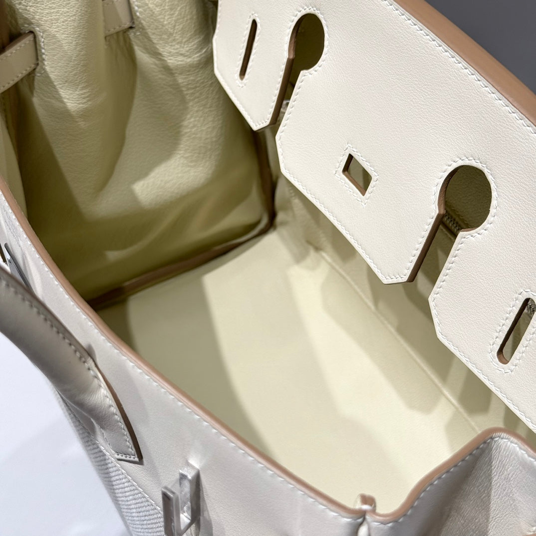 HM Birkin 25 Milkshake White Canvas with Swift Leather Silver Hardware 237310