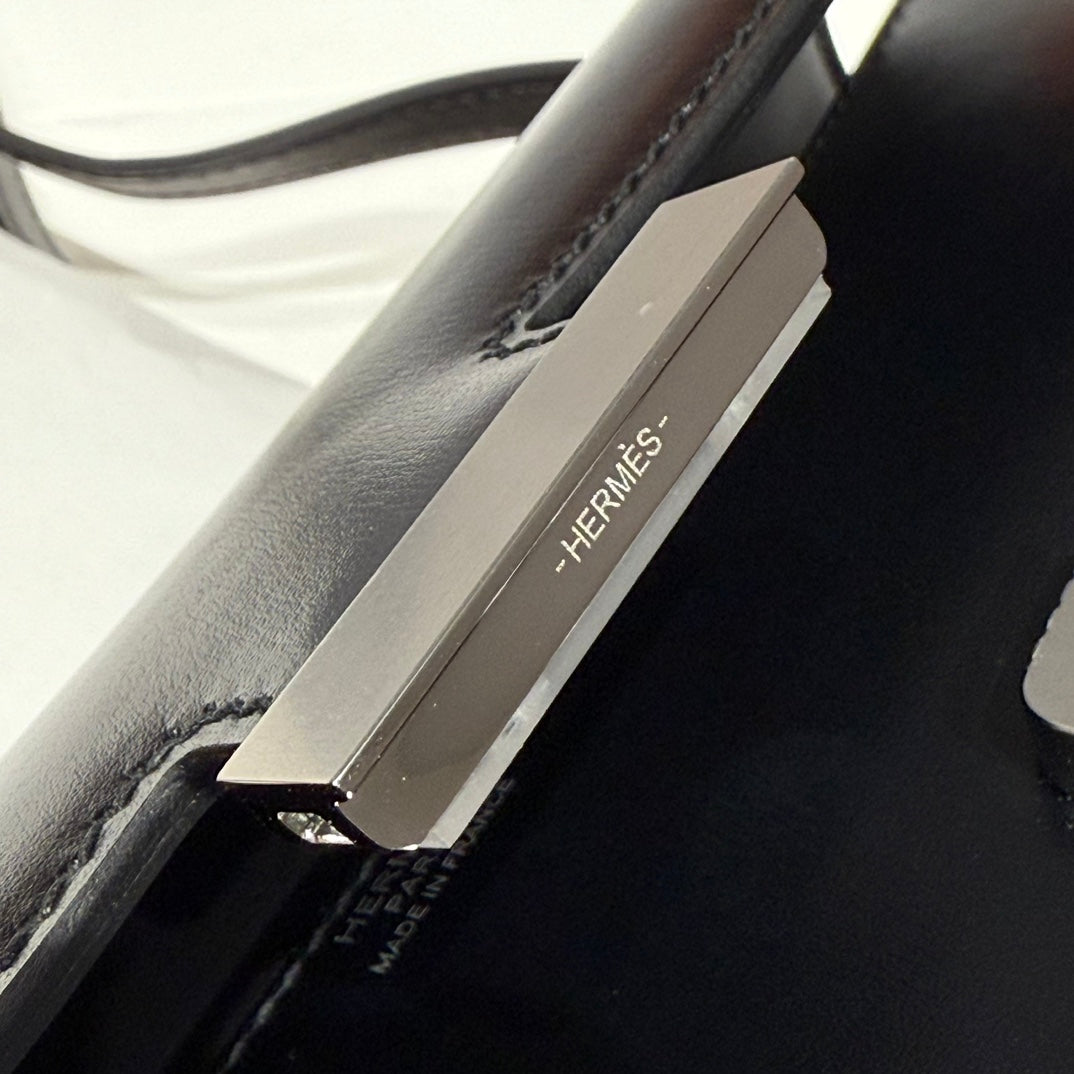 HM Constance Elan 24cm Bag Black Box Calfskin Silver Hardware