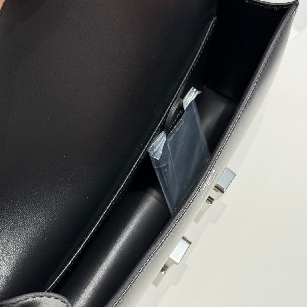 HM Constance Elan 24cm Bag Black Box Calfskin Silver Hardware