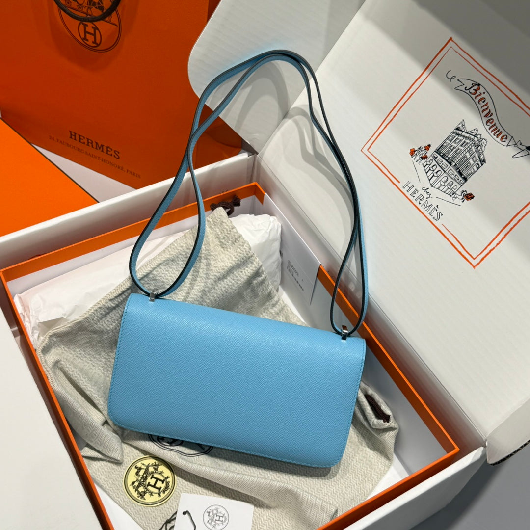 HM Constance Elan 24cm Bag Cloud Blue Epsom Leather Silver Hardware