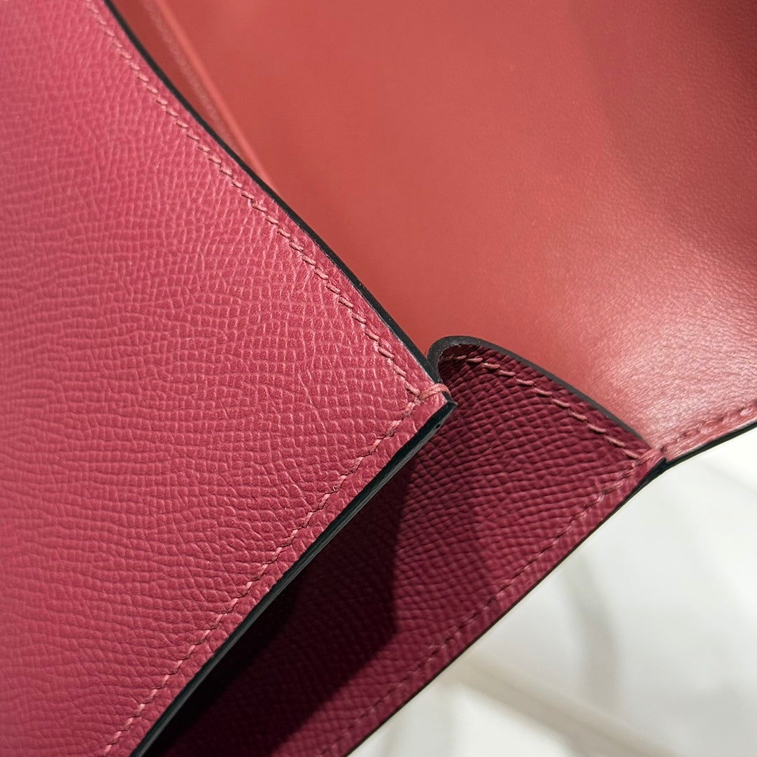 HM Constance Elan 24cm Bag Burgundy Epsom Leather Silver Hardware