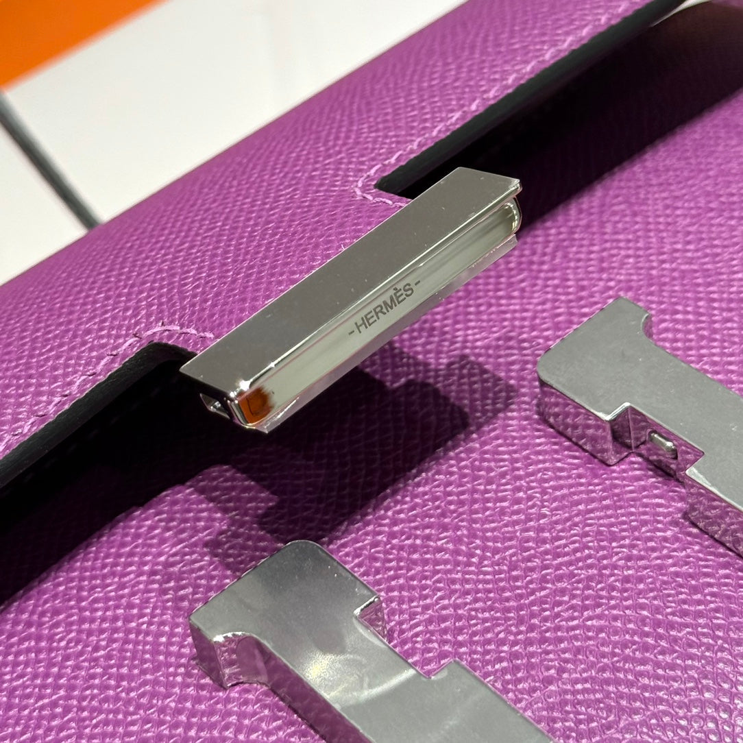 HM Constance Elan 24cm Bag Purple Epsom Leather Silver Hardware