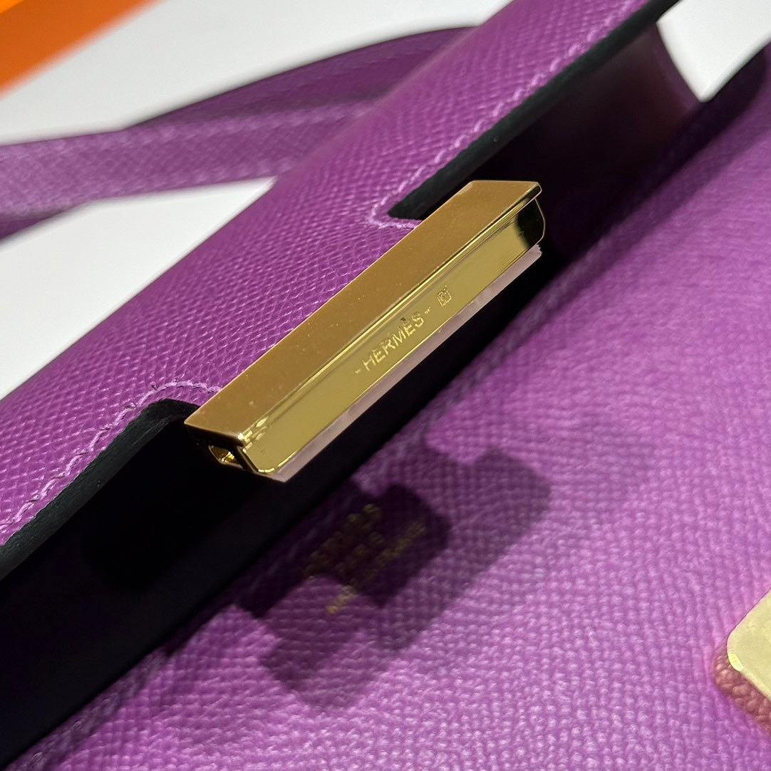 HM Constance Elan 24cm Bag Purple Epsom Leather Gold Hardware