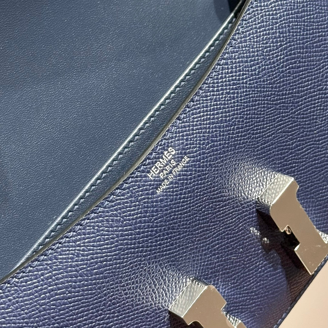 HM Constance Elan 24cm Bag Dark Blue Epsom Leather Silver Hardware