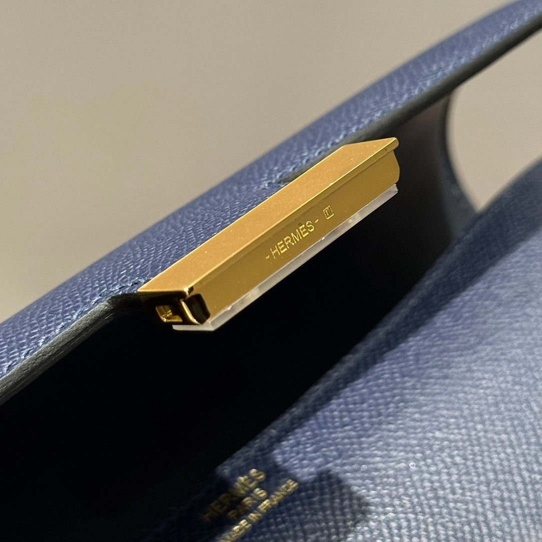 HM Constance Elan 24cm Bag Dark Blue Epsom Leather Gold Hardware