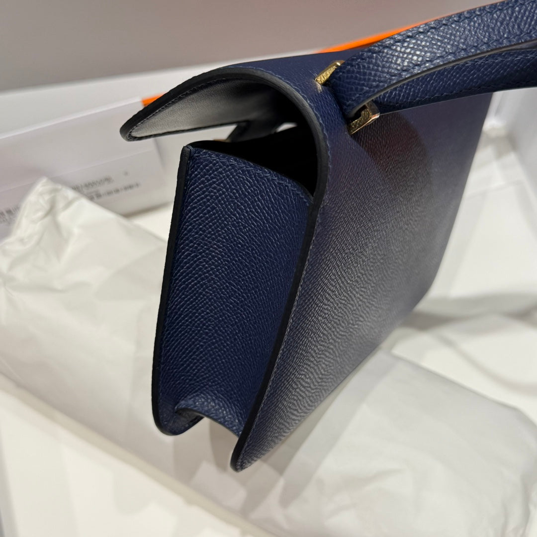 HM Constance Elan 24cm Bag Dark Blue Epsom Leather Gold Hardware