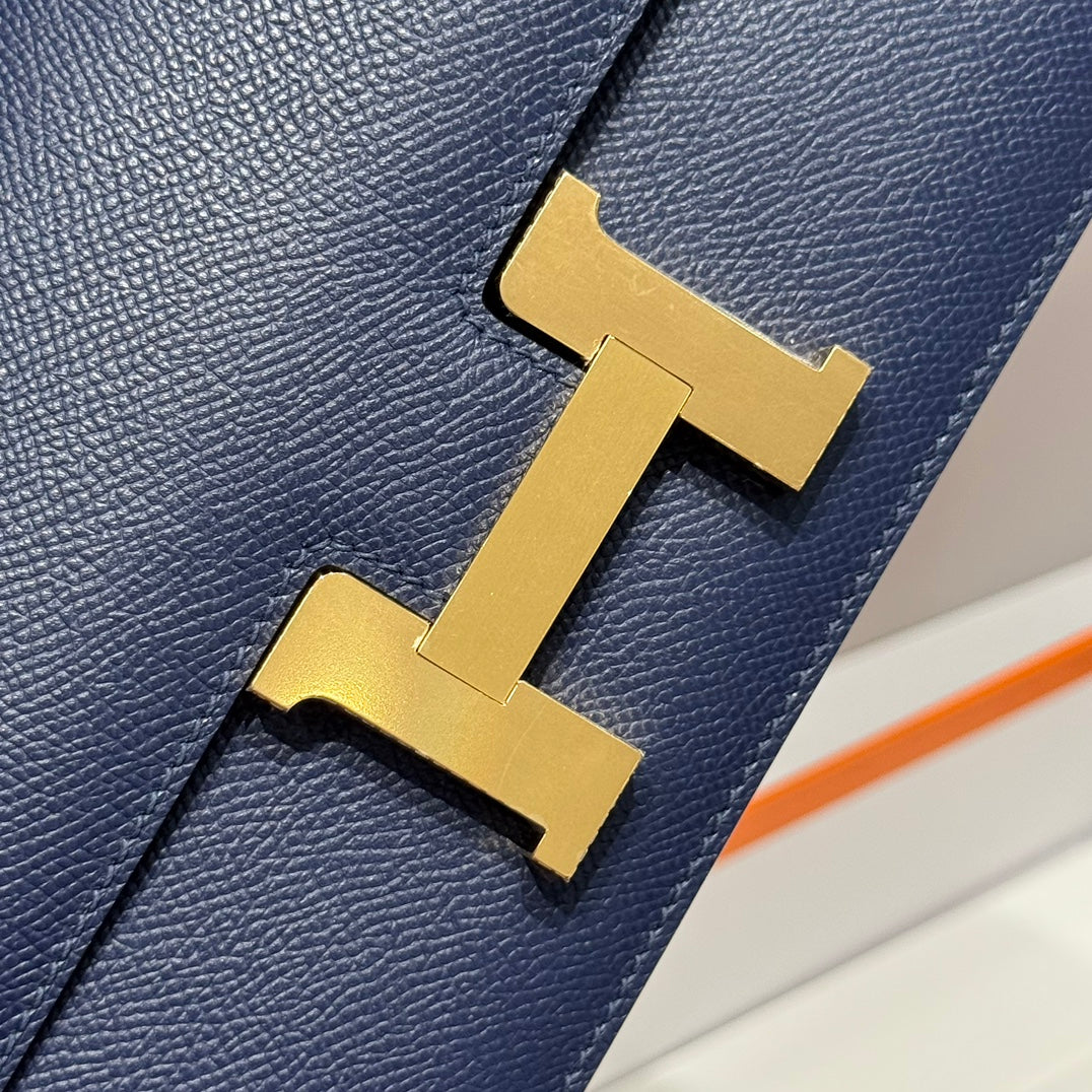 HM Constance Elan 24cm Bag Dark Blue Epsom Leather Gold Hardware