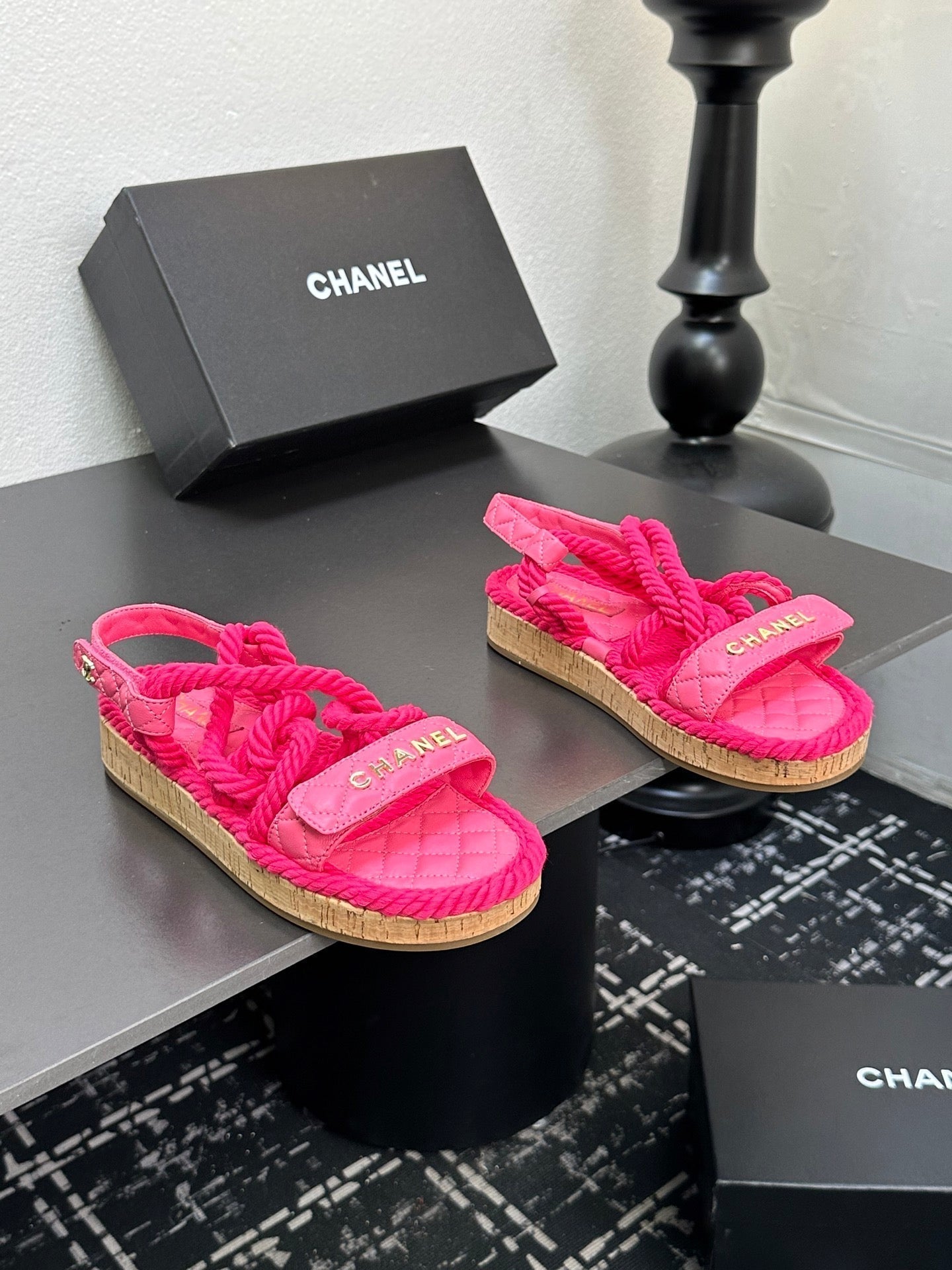 CC Sandals Pink Rope Lambskin 331278