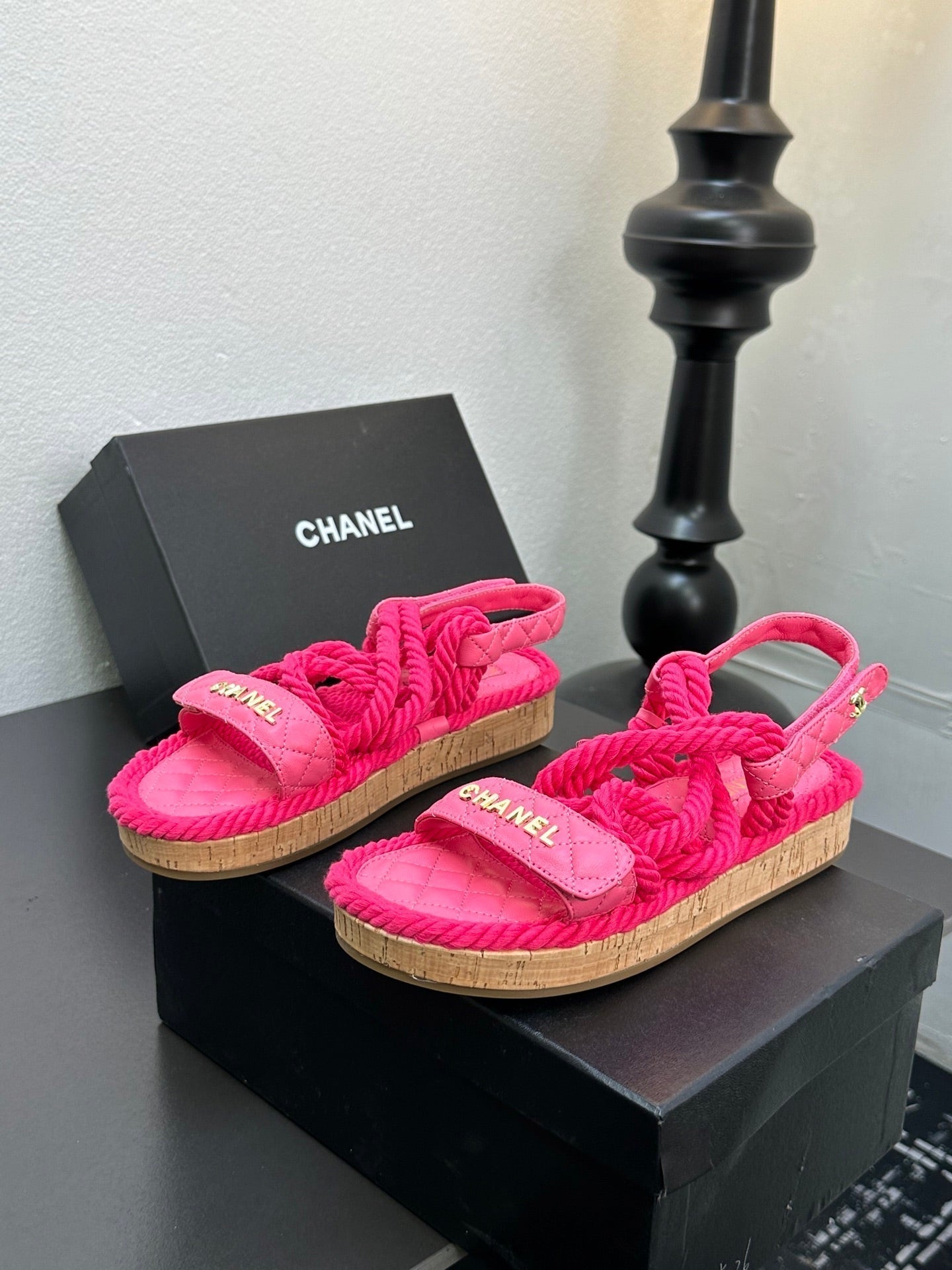 CC Sandals Pink Rope Lambskin 331278