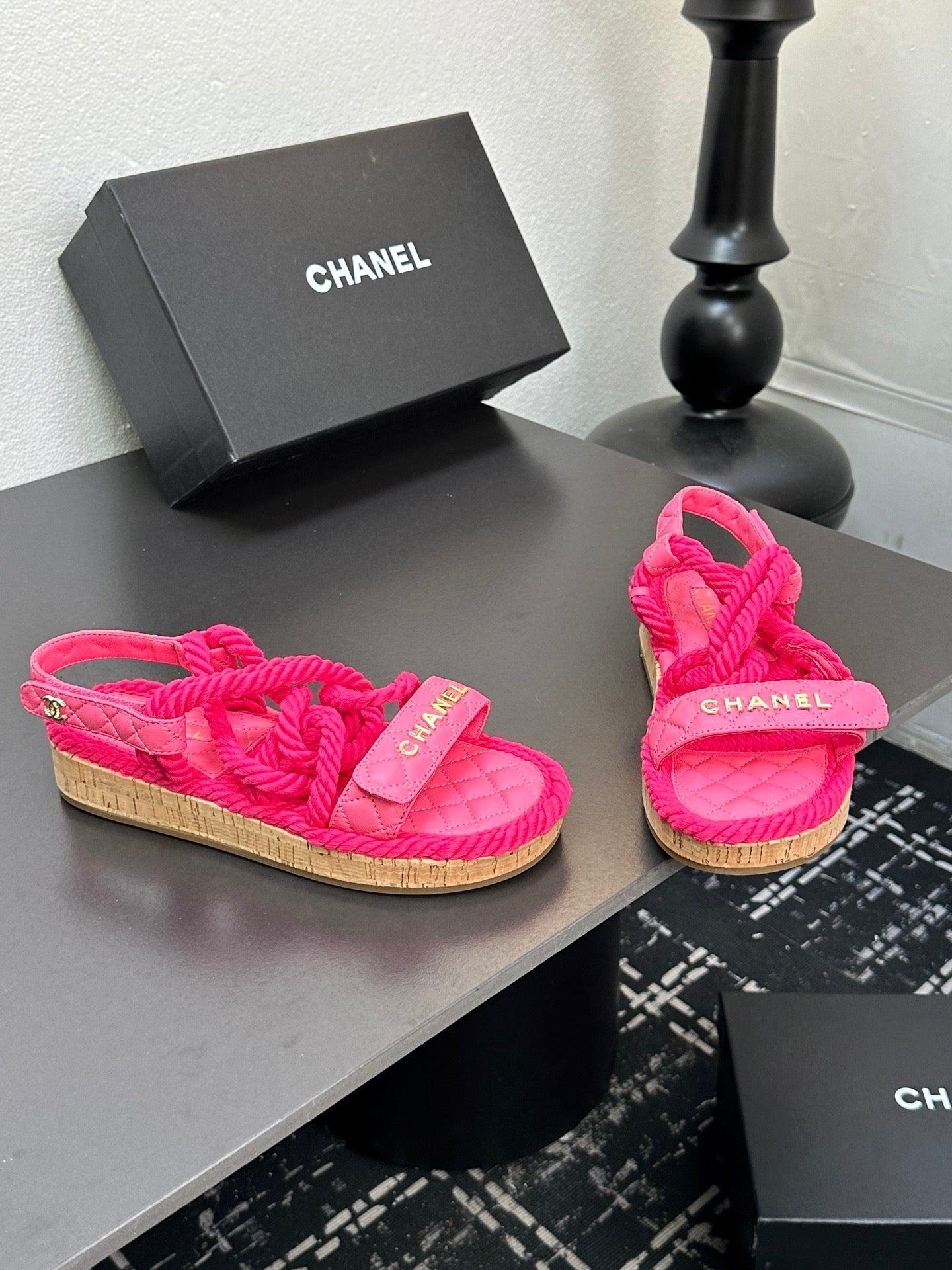 CC Sandals Pink Rope Lambskin 331278
