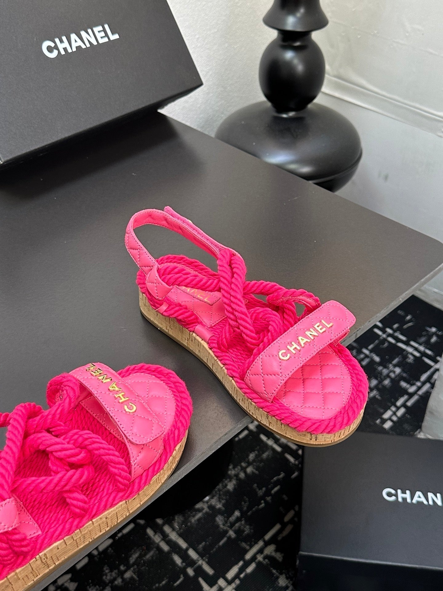 CC Sandals Pink Rope Lambskin 331278