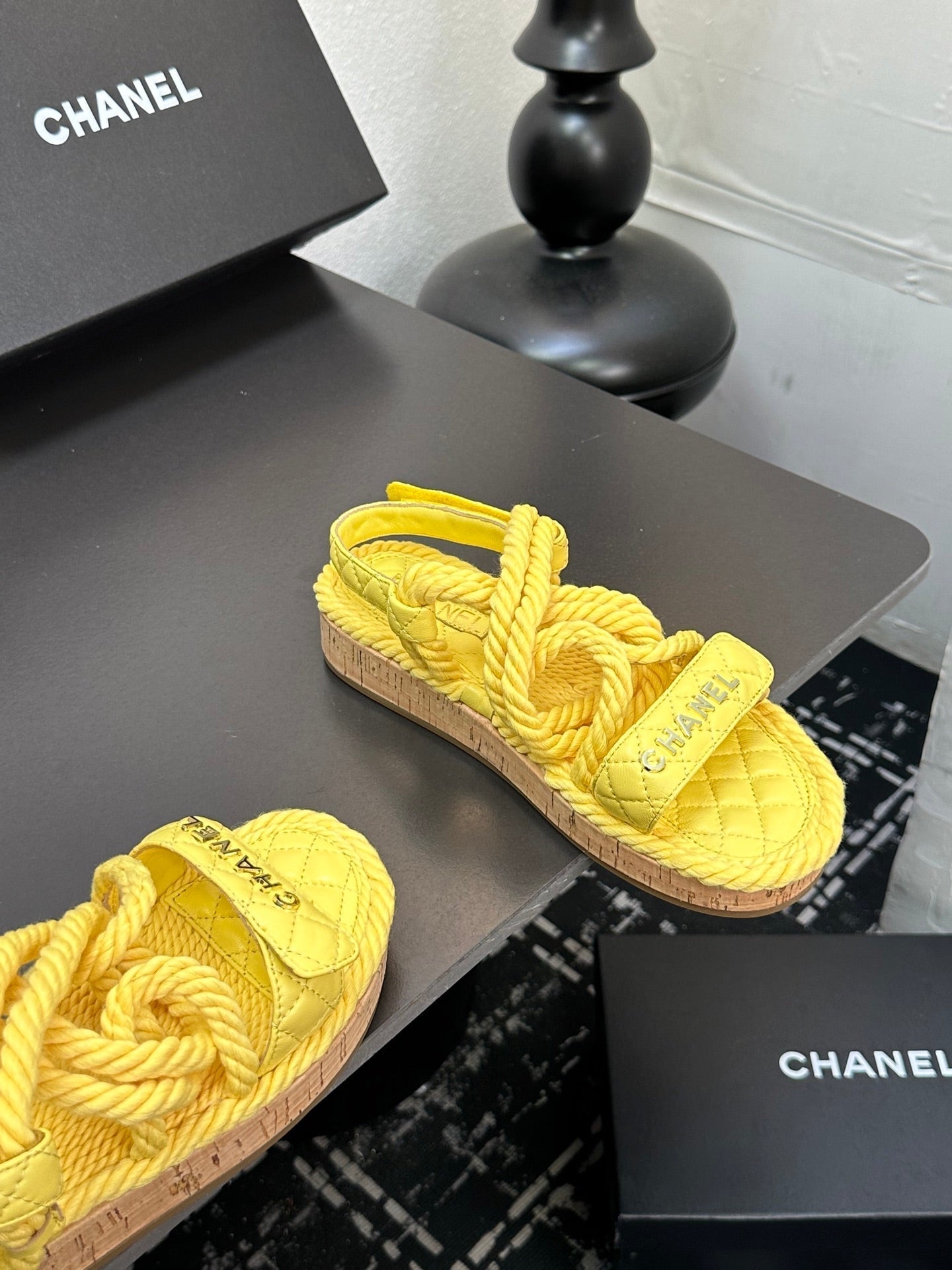 CC Sandals Yellow Rope Lambskin 331279