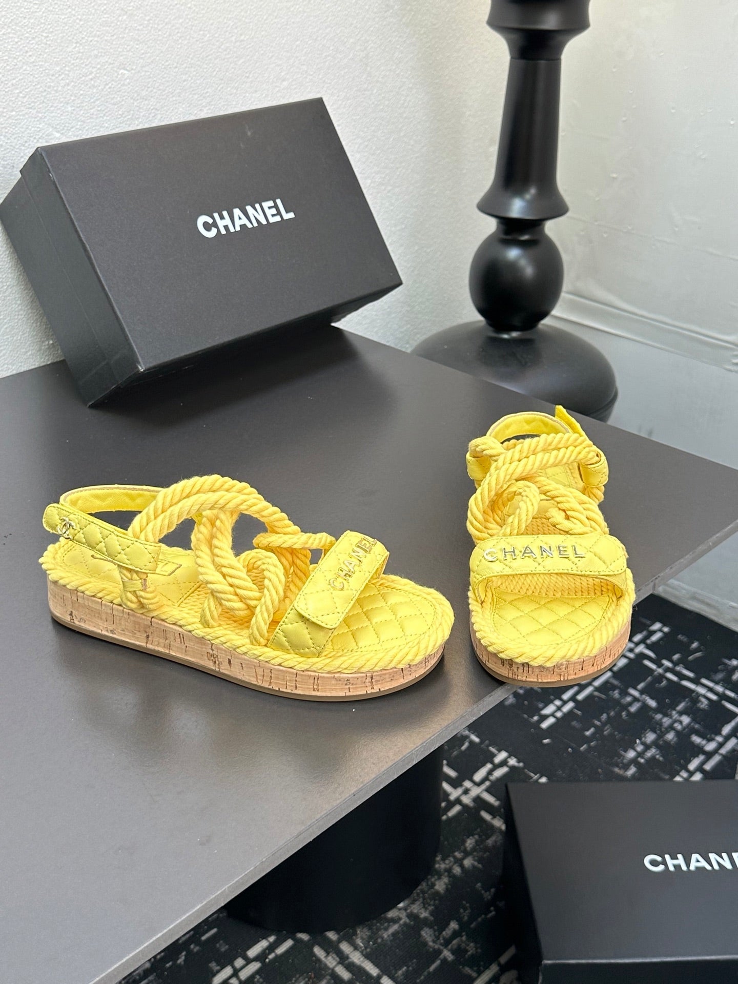 CC Sandals Yellow Rope Lambskin 331279