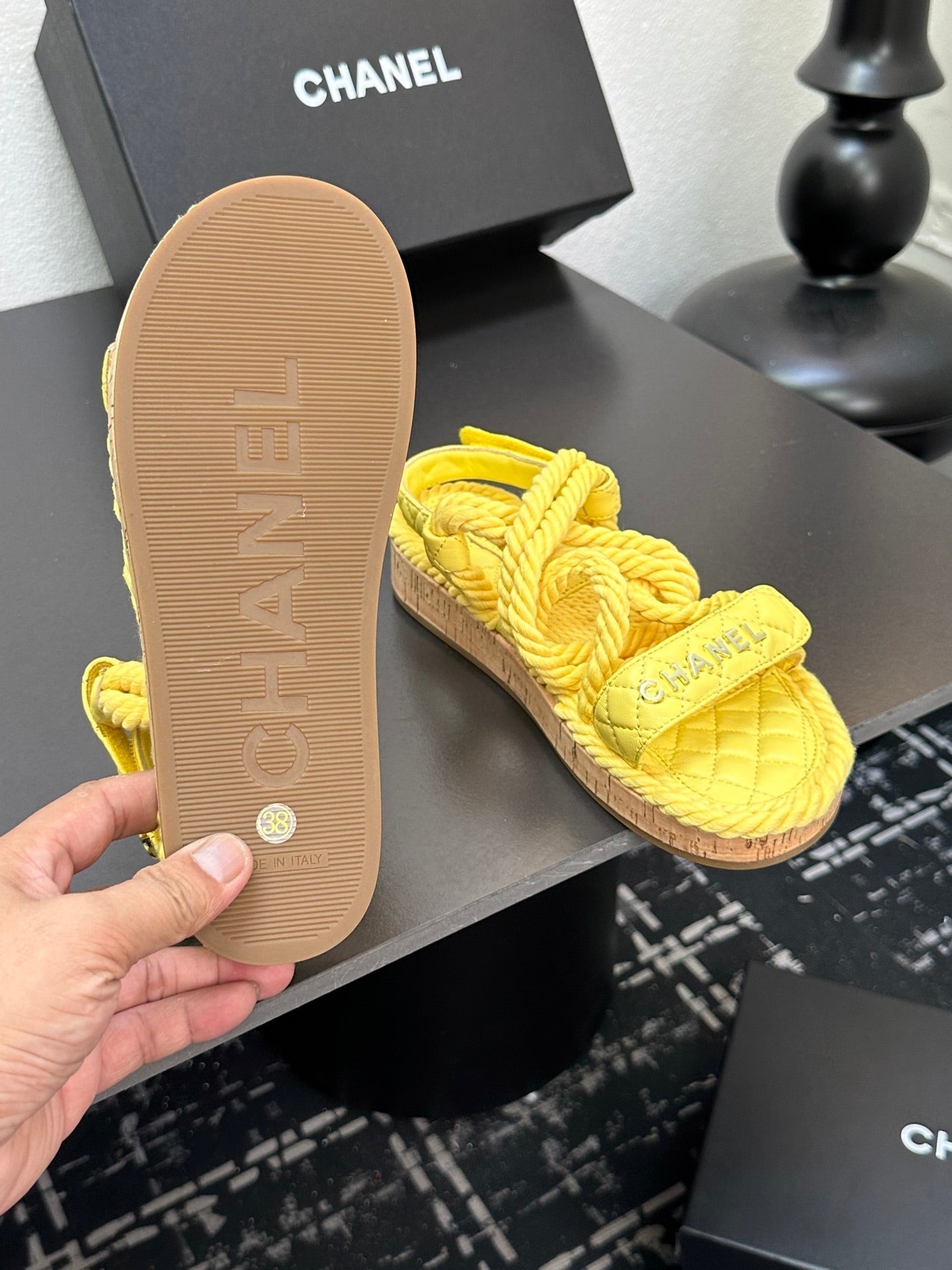 CC Sandals Yellow Rope Lambskin 331279
