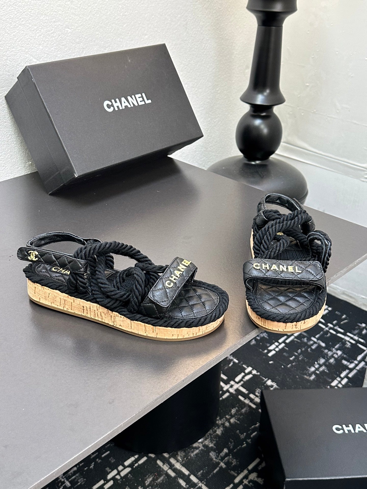 CC Sandals Black Rope Lambskin 331281