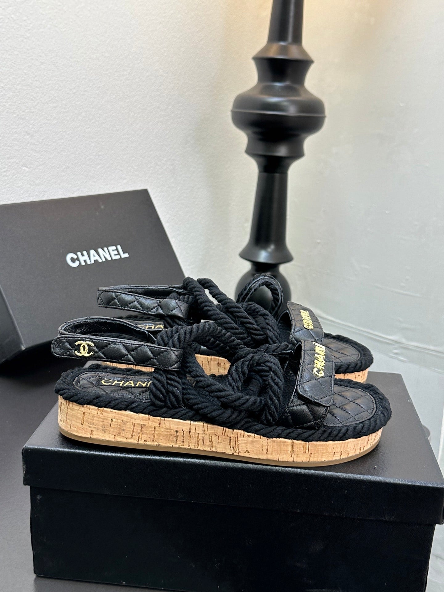 CC Sandals Black Rope Lambskin 331281