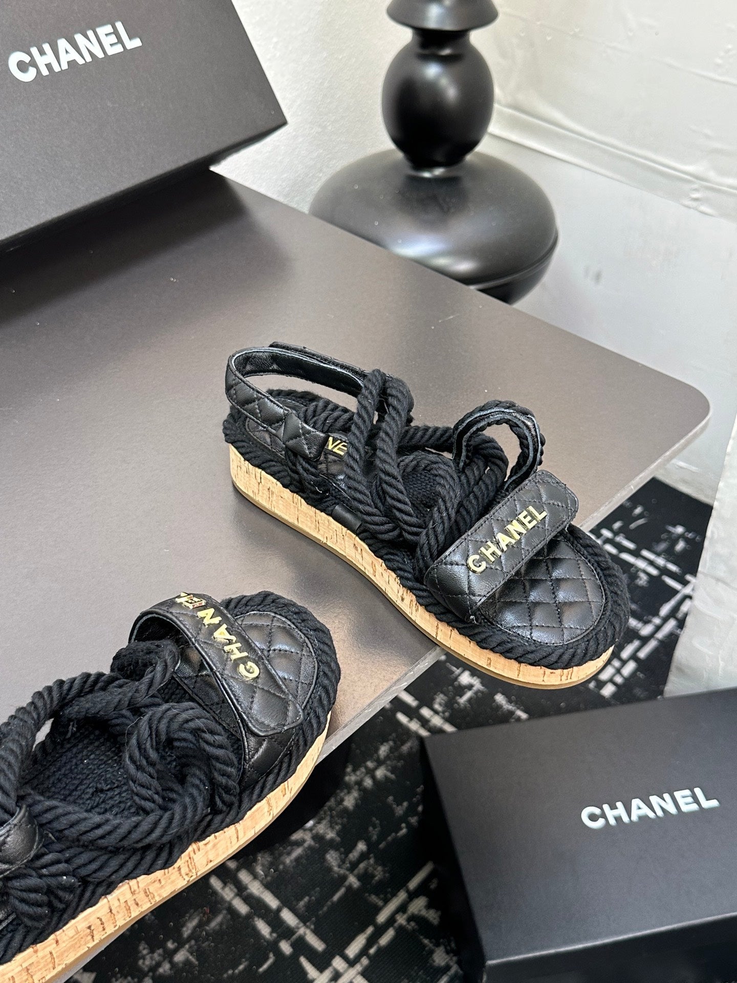 CC Sandals Black Rope Lambskin 331281