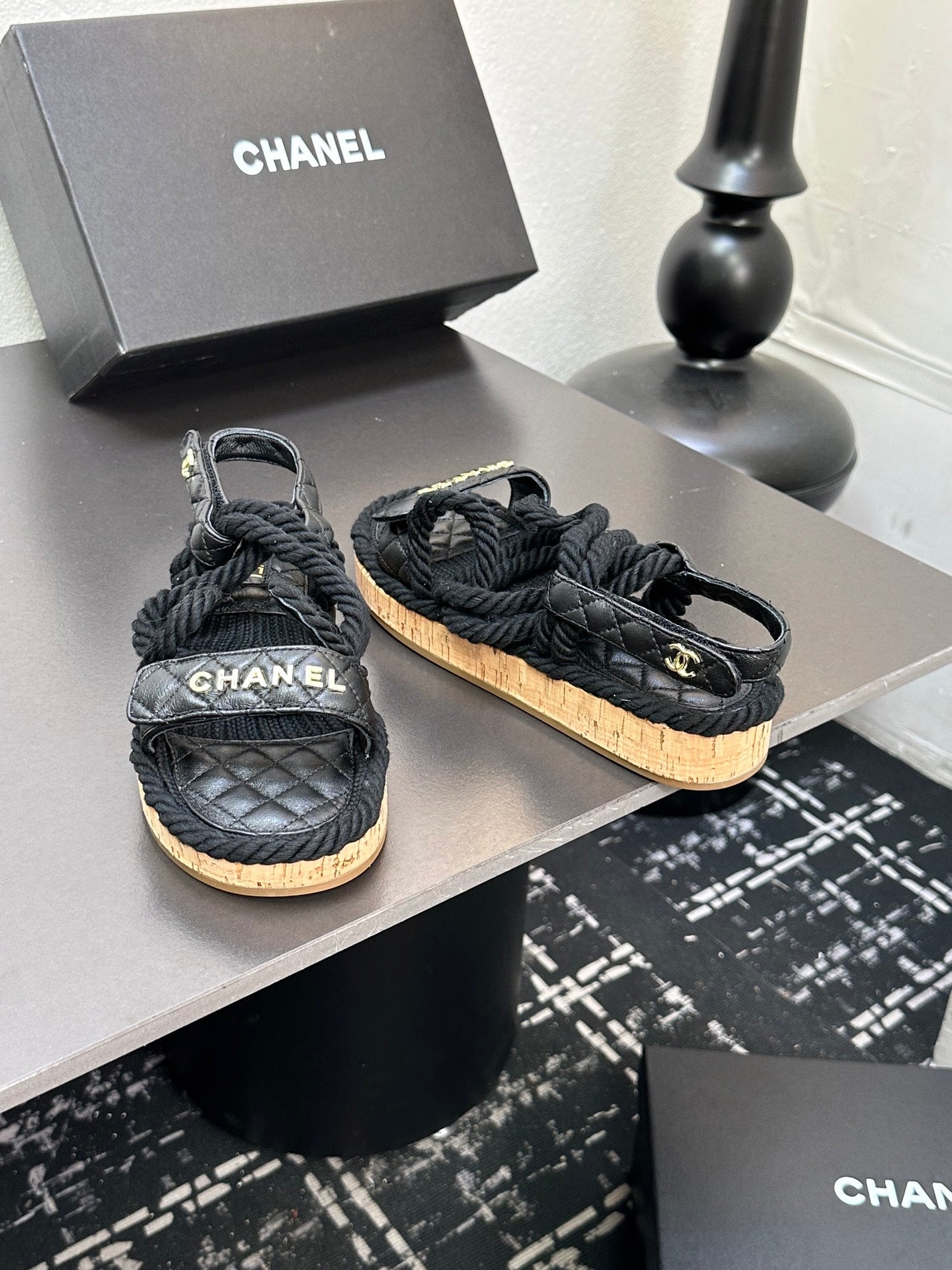 CC Sandals Black Rope Lambskin 331281