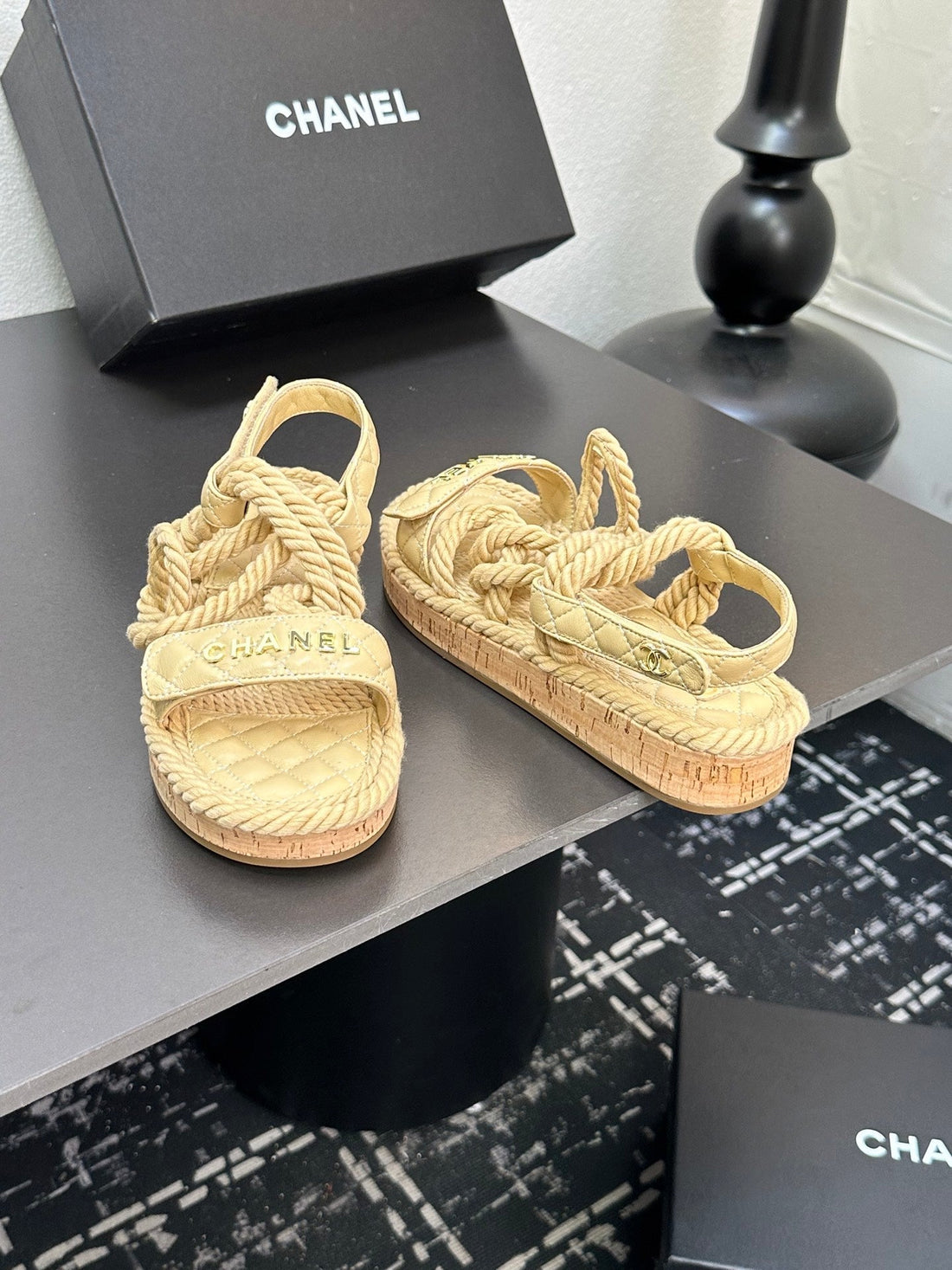CC Sandals Beige Rope Lambskin 331282