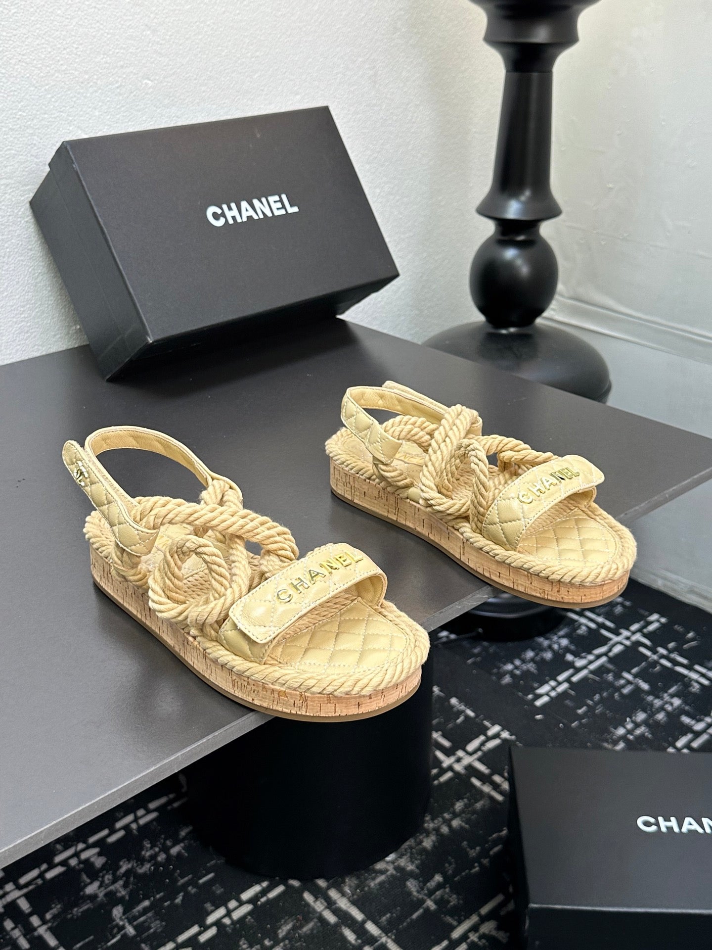 CC Sandals Beige Rope Lambskin 331282