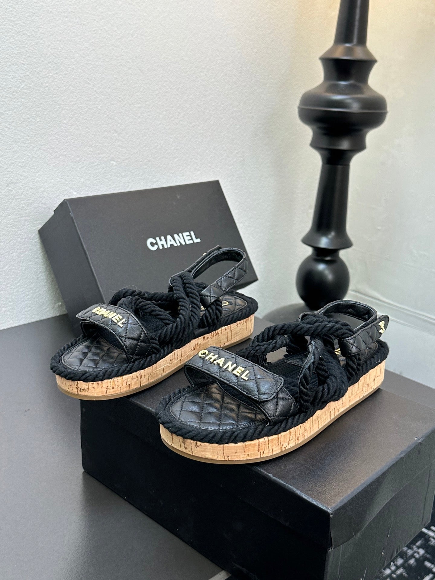 CC Sandals Black Rope Lambskin 331281