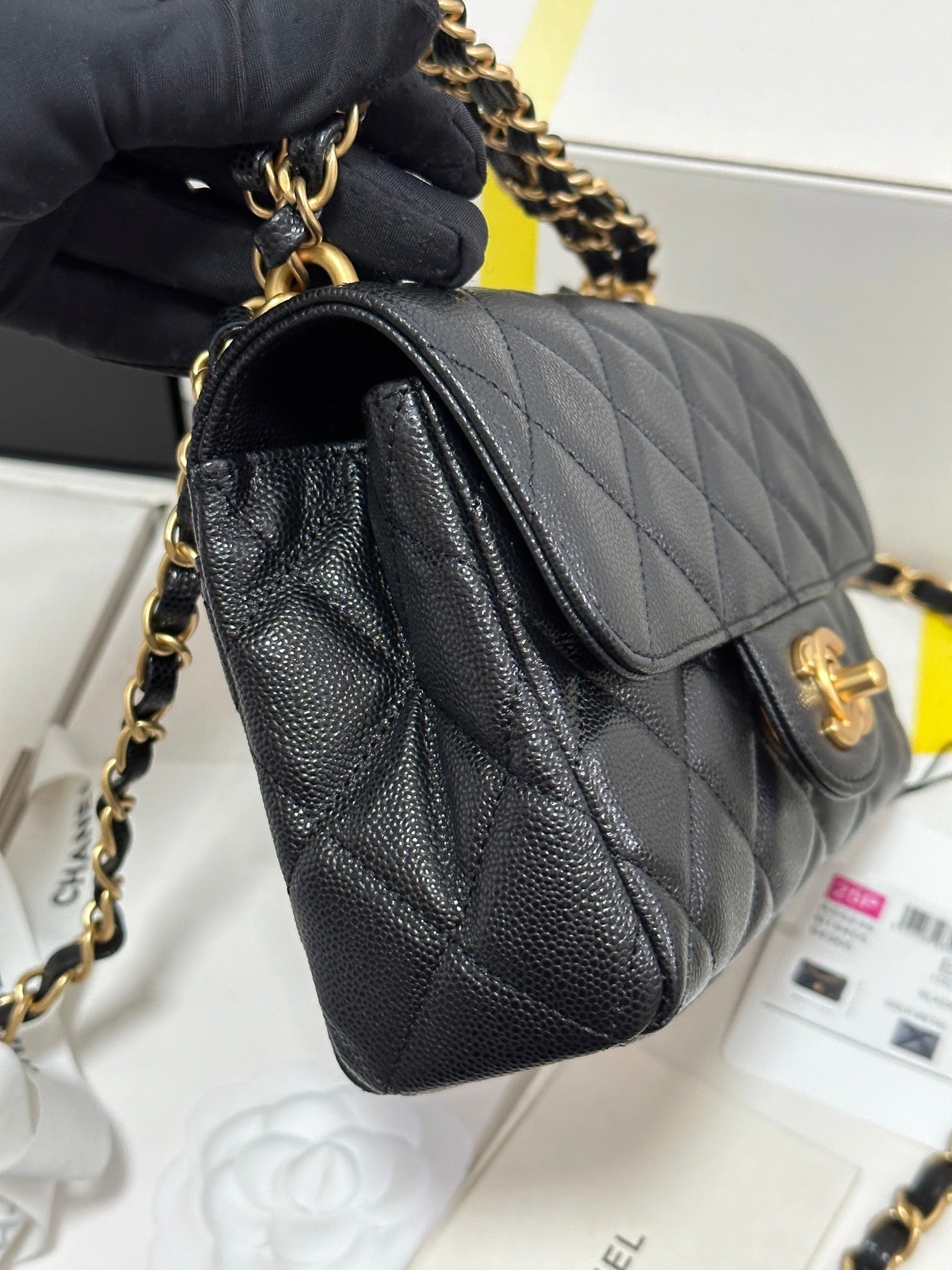 CC 25P Flap 18 Bag Black Cowhide Gold Hardware 243560