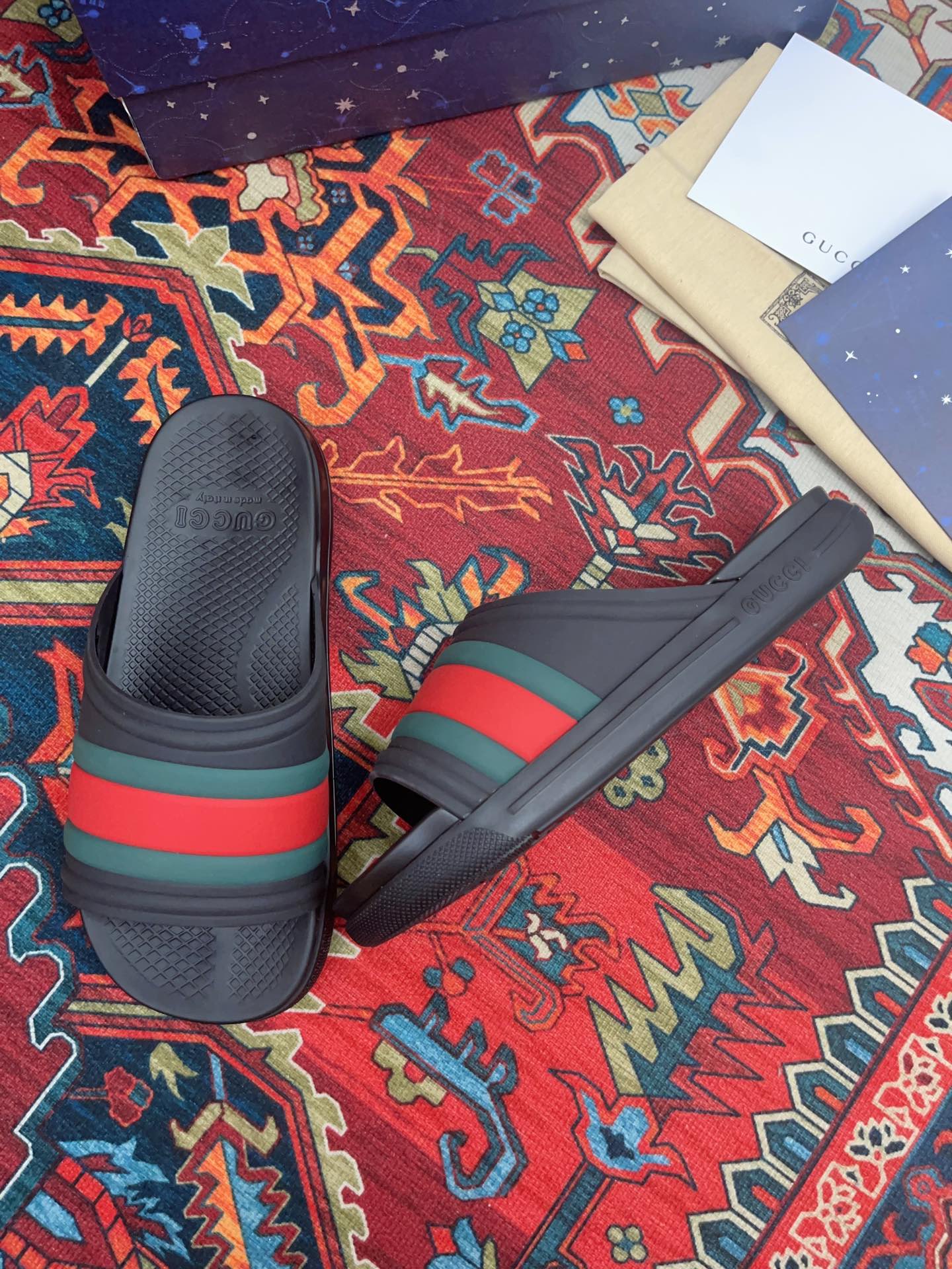 GG WEB SLIDE SANDAL BLACK RUBBER