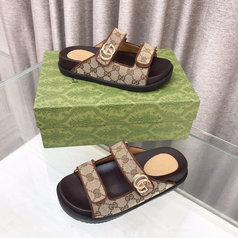 GG  Rubber Sole Logo Sandals Brown Caro