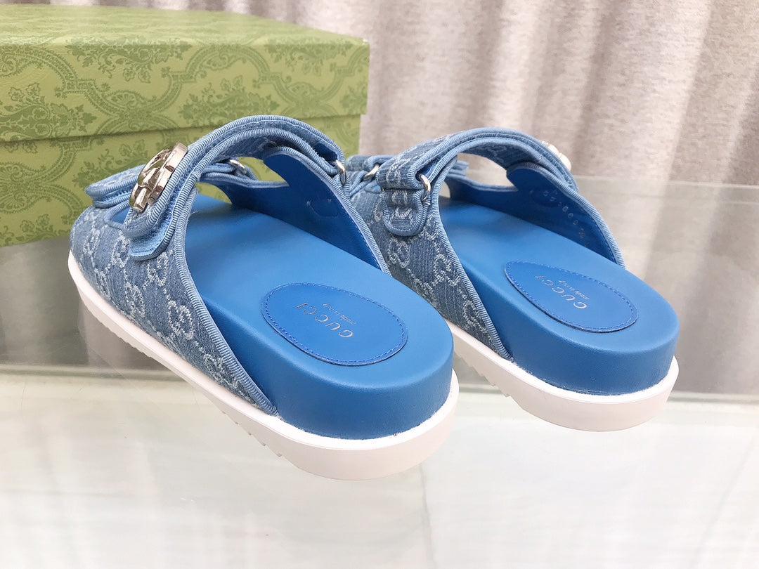 GG  Rubber Sole Logo Sandals Blue Caro