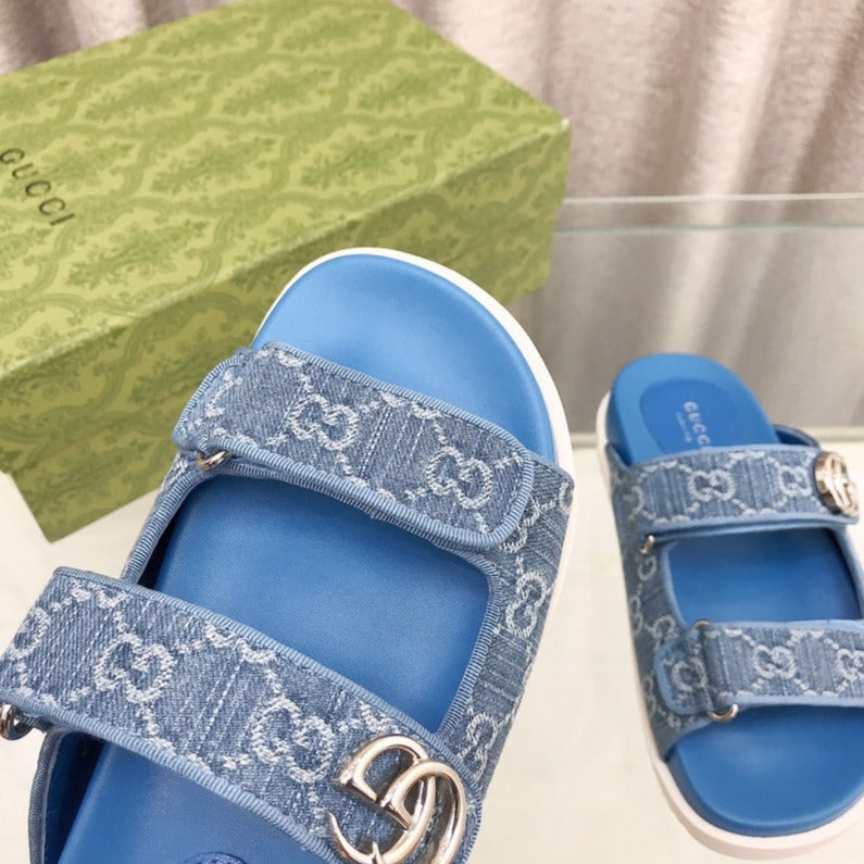 GG  Rubber Sole Logo Sandals Blue Caro