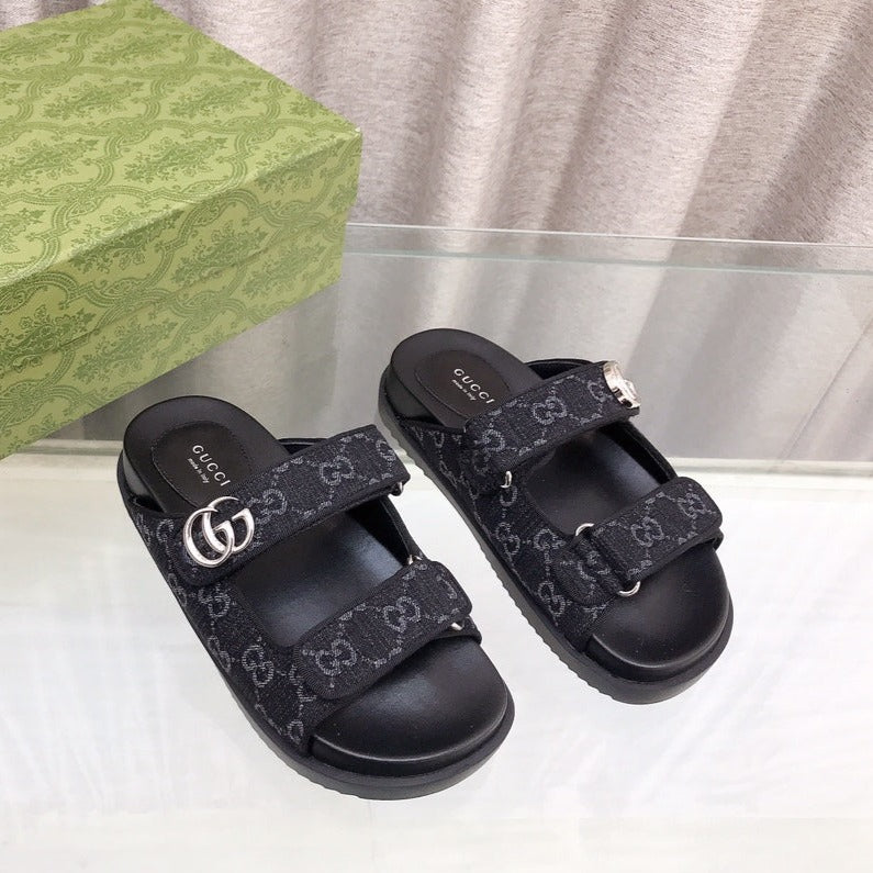 GG  Rubber Sole Logo Sandals Black Caro