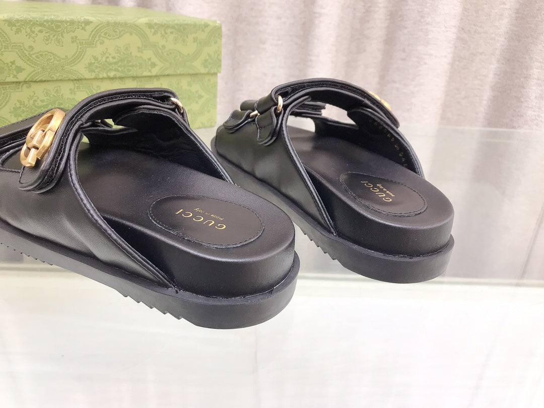 GG  Rubber Sole Logo Sandals Black