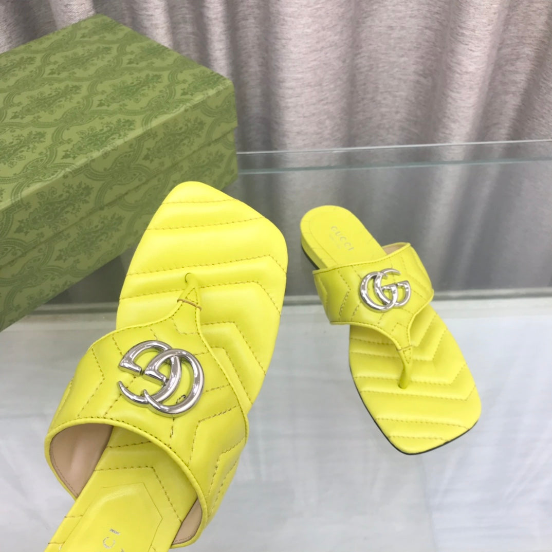 GG  marmont logo - embellished mattelasse leather sandal in yellow