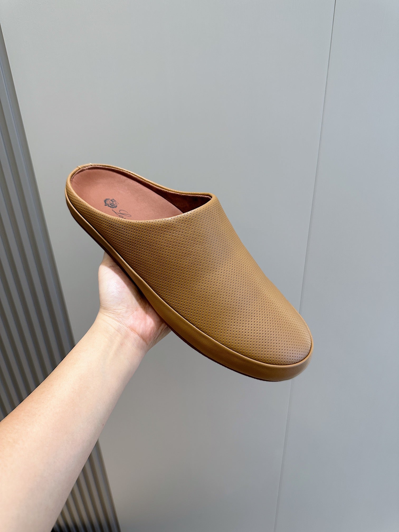 LP TOMORI SABOT MULES PEANUT MESH CALFSKIN