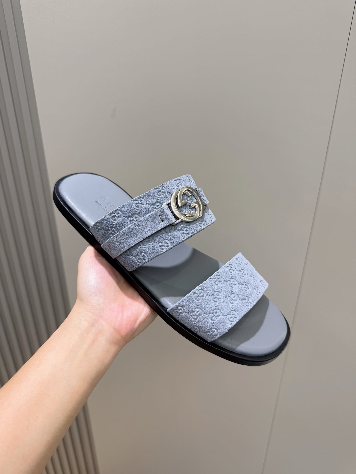 GG Men's Interlocking G Sandals Sky Blue Suede 599983